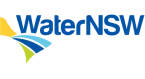 The image shows the logo of WaterNSW, featuring the name "WaterNSW" in blue text accompanied by a graphic design of three overlapping, curved shapes in yellow, green, and blue, resembling stylized water waves or leaves.