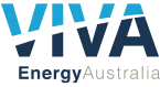 Logo of Viva Energy Australia featuring the word "VIVA" in bold uppercase letters. The top part of the word is light blue, while the bottom part is dark blue. Below "VIVA," the text "Energy Australia" appears in smaller gray letters.